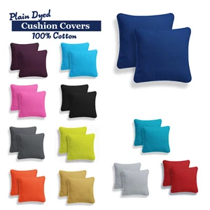 Cushion Covers Cotton Plain Dyed Zipped Pipe Edge Colorful Cushion Covers 16x16" - Picture 1 of 27