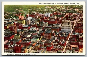 Postcard Aeroplane View Business District Denver Colorado Telephone Building CO - Picture 1 of 2