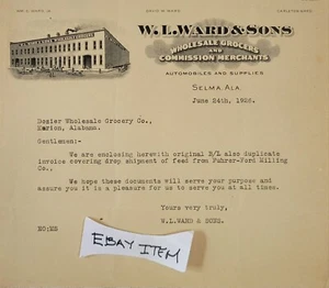 1926 billhead SELMA, ALABAMA W.L. WARD & SONS WM. C. WARD JR. WAREHOUSE - Picture 1 of 1