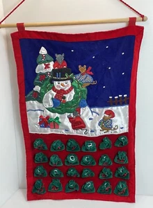 Vintage Handmade Christmas Advent Calendar 23 X 15.5” Pockets Empty Velvet Snow - Picture 1 of 7