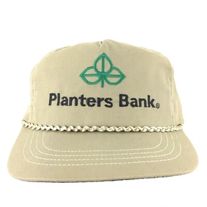 Vtg 80s Planters Bank Cap Spell Out Logo Rope Snapback Trucker Baseball Farm Hat - Picture 1 of 12