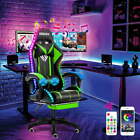  LED Bluetooth Gaming Chair with Footrest, Massage, High Back, Lumbar Support