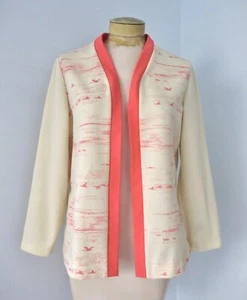 Vintage 60er 70er Jahre elfenbeinrosa fliegende Gänse Vögel Schwimmenten offene Frontjacke L/XL - Bild 1 von 6