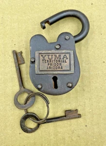 Small Padlock Antique Rustic Finish Steel Lock w/ 2 Keys Yuma Prison AZ - Picture 1 of 9