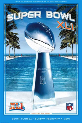 Super Bowl XLI (Miami 2007) Official NFL Football 24x36 Original Event POSTER Cover