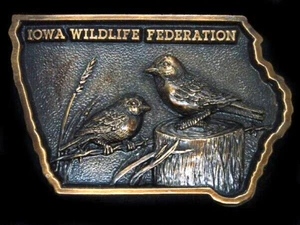 UD09121 *NOS* VINTAGE 1988 **FEDERACIÓN DE VIDA SILVESTRE DE Iowa** hebilla de cinturón jilguero - Imagen 1 de 2
