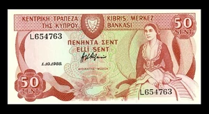 Cyrpus, 50 centesimi, 1988, P-52, BANCONOTA UNC - Foto 1 di 2