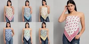 Hand Block Print Women Square Dupatta Bandana Scarf Indian Cotton Fabric Scarves - Picture 1 of 57