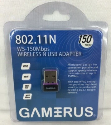 802.11N W5-150MBPS WIRELESS N USB ADAPTER GAMERUS NIP - Image 1 of 4
