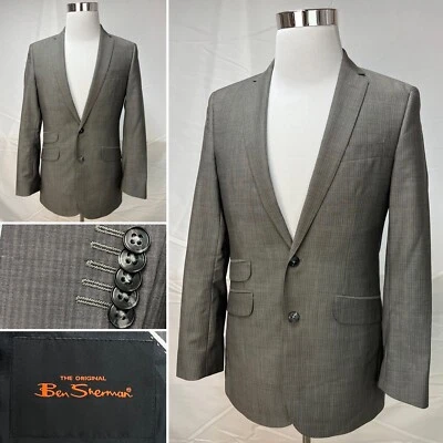 Abrigo Chaqueta Blazer Para Hombre Ben Sherman Gris Tonal Rayas 2 Botones Doble Ventilación 36R Foto 1 de 4