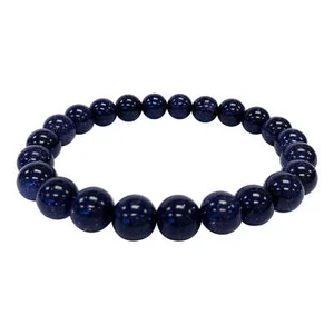 8mm Blue Goldstone Gemstone Round Bead Unisex Handmade Stretch Bracelet - Picture 1 of 4