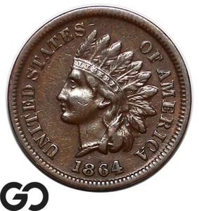 1864-L Indian Head Cent Penny, L on Ribbon, Choice VF++ Better Date - Picture 1 of 3