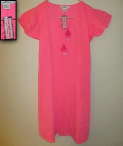 Nuovo con etichetta! VINEYARD VINES ABITO GARZA ROSA FUCSIA SVOLAZZANTE MANICA CORTA NAPPA CRAVATTA M! - Foto 1 di 15