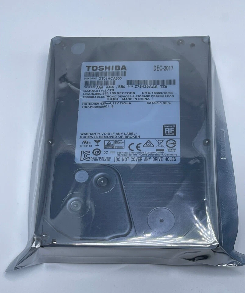 Toshiba DT01ACA300 3.5 inch 3TB 7200RPM Hard Drive 64MB Cache - Image 1 of 2