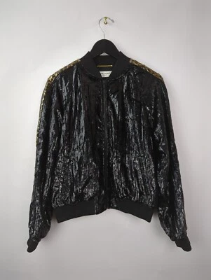 SAINT LAURENT PARIS Women Sz 42 US 10 Metallic Bomber Jacket Cheetah Black SLP - Image 1 of 4