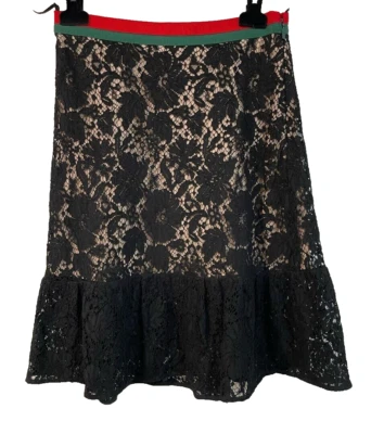 GUCCI Línea Jerez Encaje Volantes Hasta la Rodilla Falda Mujer Talla 38 Negro Verde Rojo Foto 1 de 4