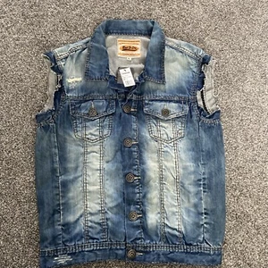 Rivet de Cru Cut-off Sleeveless Classic Denim Jacket Vest Biker Sz XL. BNWT - Picture 1 of 10