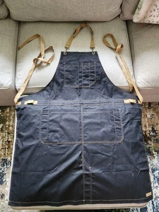 Chefwear Waxed Canvas Apron, Black Multi Pocket, Tan Wraparound Ties & Stitching - Picture 1 of 4