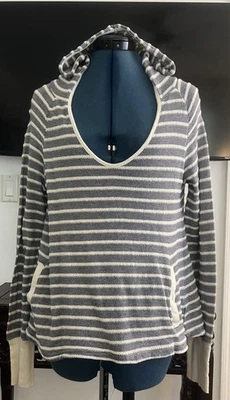 Sudadera con Capucha Roxy Mujer Manga Larga BOLSILLOS Cuello Redondo Rayas Gris/Blanco M Foto 1 de 4