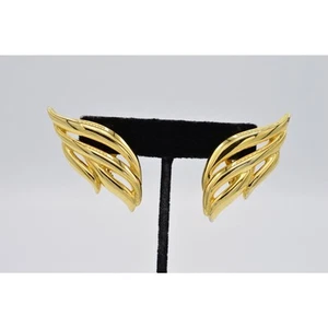 Givenchy Vintage Ohrclips glänzend gold geflügelt schwer klobig signiert 80er BinW - Bild 1 von 10
