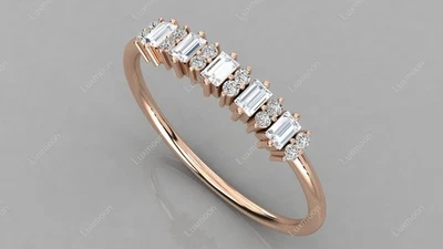 Anillo de boda de oro rosa de 10 quilates con punta de diamante blanco de corte esmeralda de 1,20 quilates Foto 1 de 4