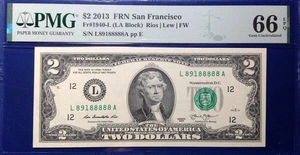 2013 $2 Federal Reserve Note Fr-11940-L #89188888 PMG66 Gem EPQ - Picture 1 of 2