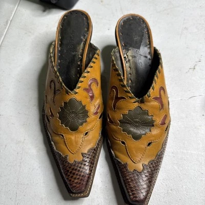 BCBG Leather Mules Cowboy Boot Shoes Red Black Slip On Casual Western Womens 6.5 - Image 1 of 4