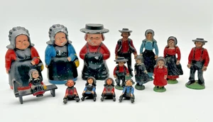 15 Vintage Un Restored Amish Farmer Settlers Cast Iron Figures and  Piggy Bank - Picture 1 of 7
