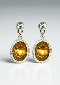 Gorgeous FACETED Smoky Quartz Oval Stud Drop 18K White Gold Plated Earrings - Picture 1 of 4