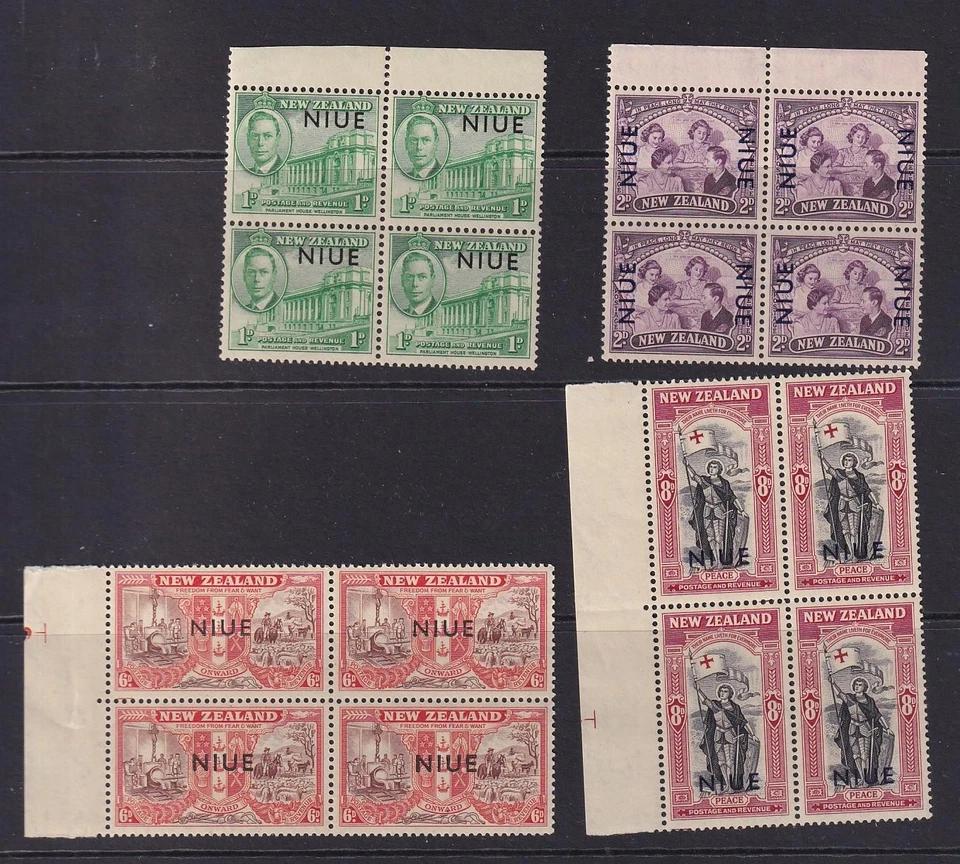 NIUE, 1946 Peace set of 4, marginal blocks of 4, mnh - Image 1 of 1