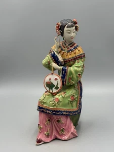 Antique Chinese Wucai Porcelain Pottery Shiwan Lady Woman Figurine 10'' - Picture 1 of 15
