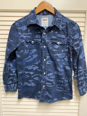 Levi’s Youth M Denim Camo Shirt Snap Front Western Boys Girls Kids Unisex Top - Image 1 of 4