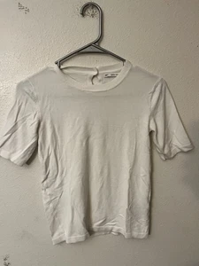 Camiseta Top Zara Mujer Mediana Blanca Acanalada Tejida Manga Corta Abullonada Cuello M - Imagen 1 de 5