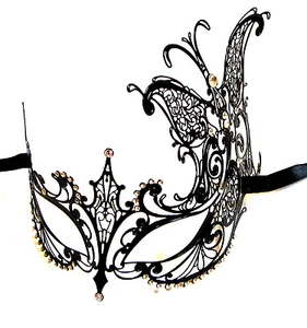 Stunning Black Butterfly Venetian Style Metal Filigree Masquerade Mask Diamante - Picture 1 of 2
