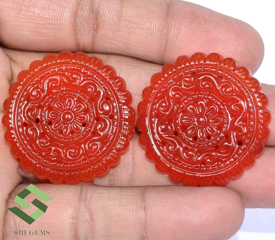 Par de gemas sueltas de calcedonia natural hechas a mano 34x34 mm 69,51 CTS Foto 1 de 4