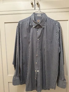 Peter Millar Nanoluxe Men's Dress Shirt Navy Blue White Check Size XL - Picture 1 of 4