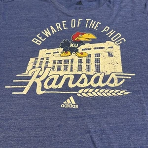 Adidas Mens Blue Kansas Jayhawks Short Sleeve T-Shirt Large Beware of the Phog - Picture 1 of 4