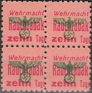 Stamp Germany Revenue Block WW2 3rd Reich War Era Tabacco Chewing MNG - Picture 1 of 6