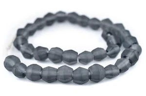 Charcoal Grey Faceted Bicone Java Recycled Glass Beads 12mm Indonesia Sea Glass - Picture 1 of 3