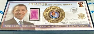 Estampilla conmemorativa presidencial de Barack Obama 2008 y moneda conmemorativa certificado de autenticidad - Imagen 1 de 8