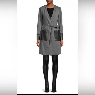 NWT Calvin Klein Mixed-Media Belted Topper Jacket Size 12 - Image 1 of 4