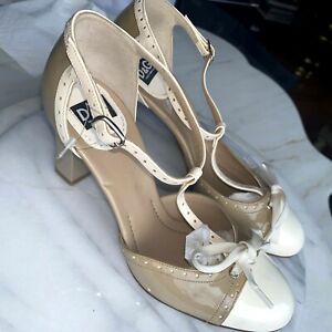 $800 Dolce&Gabbana D&G Y2K Vintage Nude Patent Leather Chunky Heels Bow 39 8 New