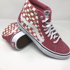 pink and white checkered high top vans