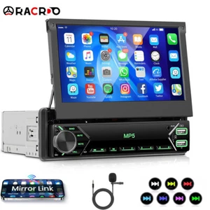 7" Single 1 DIN Flip Out Touch Screen Car Stereo Radio Bluetooth MP5 Player +MIC - Picture 1 of 20