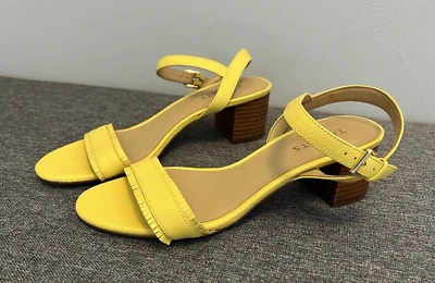 Talbots Yellow Pebbled Leather Fringe Strap Heeled Sandals 8.5 Dressy Adjustable - Image 1 of 4