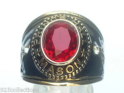 Prince Hall Mason Masonic July Red Ruby Color CZ Birthstone Men's Ring Size 7-14 - Image 1 of 4