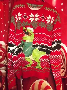 33 Degrees MENS XL T- REX UGLY FUN HOLIDAY Christmas Sweater Dinosaur SALE - Picture 1 of 6
