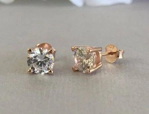 Solitaire Stud Earrings 0.4ct Round Cut Lab-Created Diamond 14k SOLID Rose Gold - Picture 1 of 9