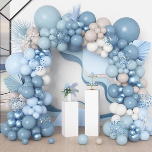 173Pcs Dusty Blue Balloon Arch Garland Kit, Baby Light Dusty Blue White Sand Met - Picture 1 of 7