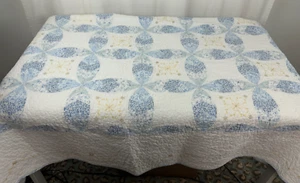 Manta Edredón Completa Queen 88"x88" Almohada Falsa De Colección Blanco Azul Amarillo Casa de Campo - Imagen 1 de 5